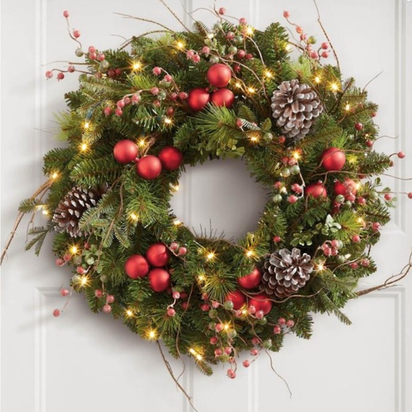 Grandin Road Hadley Holiday Cordless Wreath- 24” - Picture 1 of 9